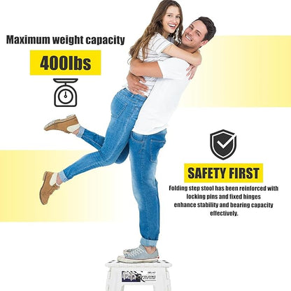 Delxo 16” Folding Step Stool in White,1 Pack Premium Heavy Duty Foldable Foot Stool for Adults,Portable Collapsible Plastic Step Stool,Non Slip Folding Stools for Kitchen Bathroom Bedroom Up to 400LBS