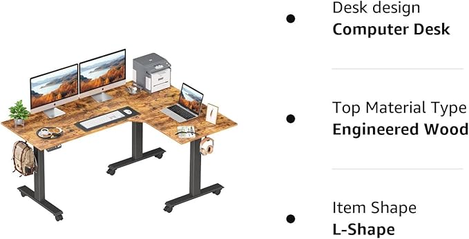 FEZIBO Triple Motor 63" L Shaped Standing Desk, Electric Standing Gaming Desk Adjustable Height, Corner Stand up Desk with Splice Board, Black Frame/Rustic Brown Top