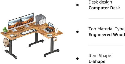 FEZIBO Triple Motor 63" L Shaped Standing Desk, Electric Standing Gaming Desk Adjustable Height, Corner Stand up Desk with Splice Board, Black Frame/Rustic Brown Top