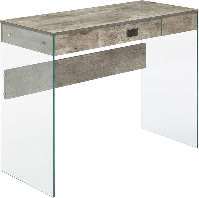 Convenience Concepts SoHo 1 Drawer Glass 36 inch Desk, Faux Birch/Glass