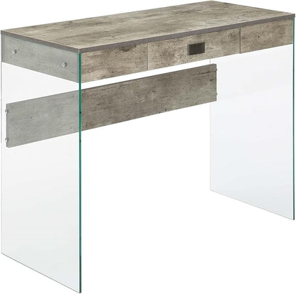 Convenience Concepts SoHo 1 Drawer Glass 36 inch Desk, Faux Birch/Glass