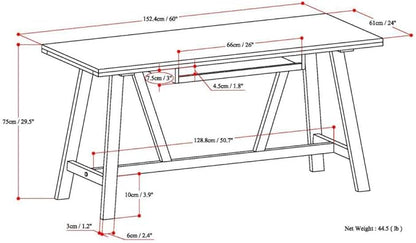 SIMPLIHOME Dylan SOLID WOOD Modern Industrial 60 inch Wide Home Office Desk, Writing Table, Workstation, Study Table Furniture in Black