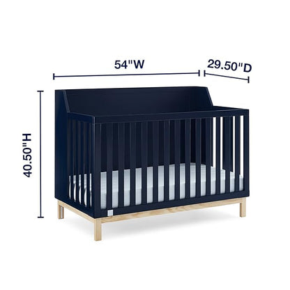 babyGap by Delta Children Oxford 6-in-1 Convertible Crib TrueSleep 2-Stage Deluxe Crib and Toddler Mattress (Bundle), Navy/Natural