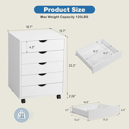 OLIXIS Chest Wood File Cabinet Rolling Organization Storage Dresser with Wheels for Home Office