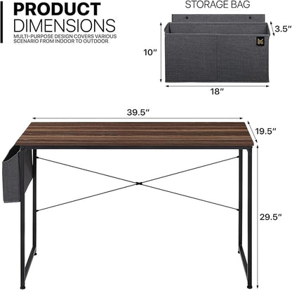 MoNiBloom 40 Inches Computer Desk with Storage Bag, Study Work Writing Table w/Metal Frame for Home Office, Walnut Color