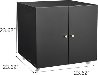 23.62" Metal Office Copier 2 Door and 360 ° Universal Wheel,Mobile Lateral Filing Cabinets w/Aluminum Alloy Handle,Rolling Printer Stand for Legal/Letter/A4,Black