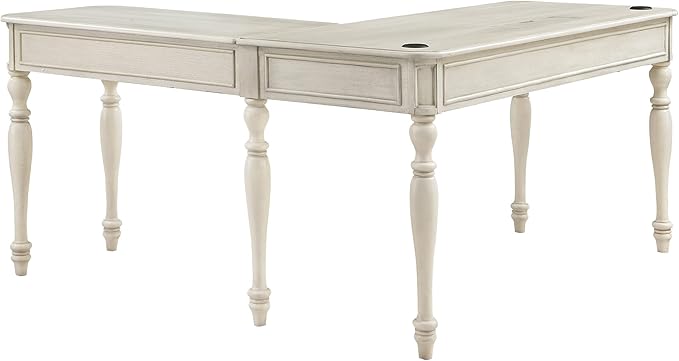 OSP Home Furnishings Country Meadows L-Shape Desk with 2 Full Drawers and Power Hub, Antique White