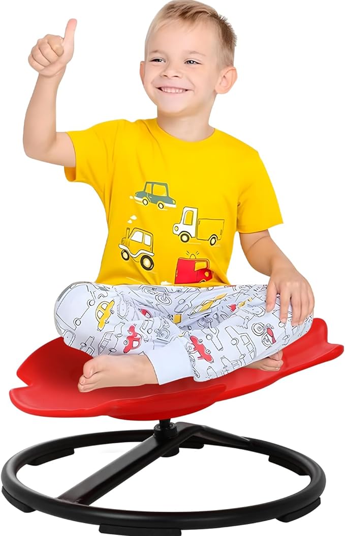 Spinning Chair for Kids Sensory, Kids Swivel Chair, Sit and Spin with Autism Spin Sensory Chair Improving Physical Coordination Red Non-Slip Metal Base for Child Aged 3+