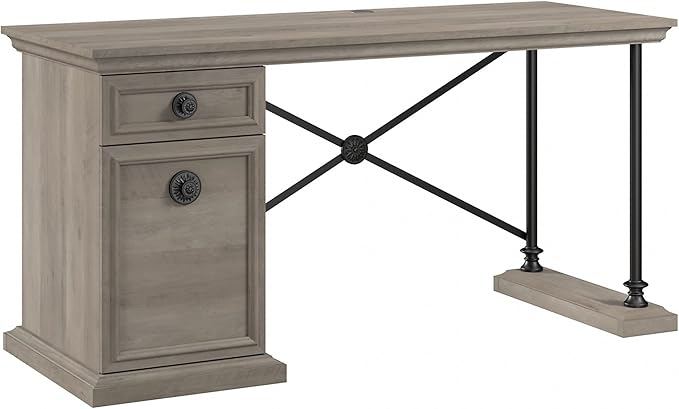 Bush Furniture Coliseum Designer Desk with Storage, Home Office Computer, 60W, Driftwood Gray