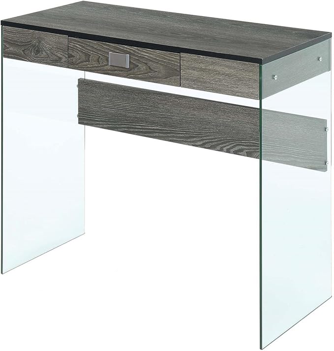 Convenience Concepts SoHo 1 Drawer Glass 36 inch Desk, Weathered Gray/Glass