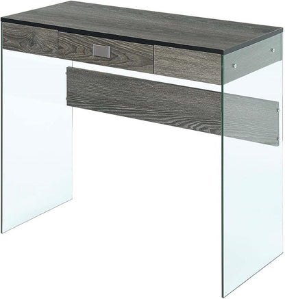 Convenience Concepts SoHo 1 Drawer Glass 36 inch Desk, Weathered Gray/Glass
