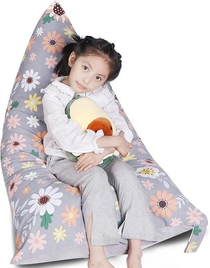 Stuffed Animal Storage Bean Bag Chair Cover, Velvet Canvas Gray Sunflower Plush Toy Storage Stuff and Sit Seat for Kids/Teens/Adults, 52" x 31" Extra Large Sofa, 200L/52Gal, Cover Only