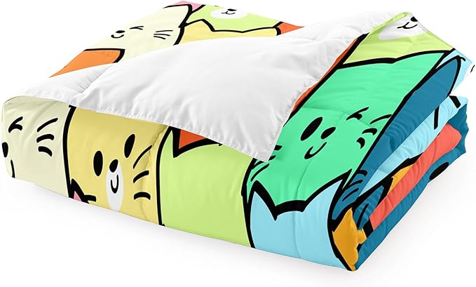Cat Twin Comforter Set for Bedroom - 2Pcs Lovely Kitten Print Twin Bedding Set Cute Cat Patterns for Girls Boys Kids Warm Soft Breathable Cat Comforter with 1 Pillowcase for All Season, Twin Size