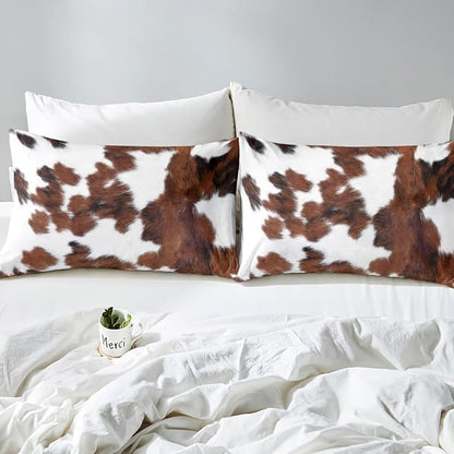 Erosebridal Cowhide Comforter Set for Kids Boys, Cute Brown White Cow Bedding Set King Size, Farm Animal Skin Down Comforter Western Cowboy Country Duvet Sets Farmhouse Decoration