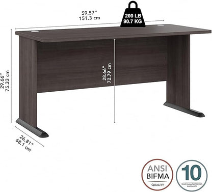 Bush Business Furniture Studio A Computer Desk, Commercial-Grade Gaming and Work Table for Home or Professional Office, 60W, Storm Gray