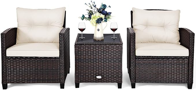3 PCS Patio Furniture Set, OneSize, White