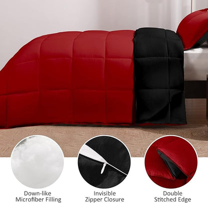 Basic Beyond Twin Comforter Set for Girls and Boys - Fluffy Twin Bed Comforter Set for All Seasons - Reversible Kids Twin Comforter Set - 2 Pieces (1 Comforter + 1 Pillow Sham) - Red/Black