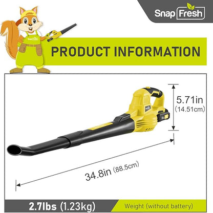 SnapFresh Leaf Blower - 20V Leaf Blower Cordless with Battery & Charger, Electric Leaf Blower for Lawn Care, Battery Powered Leaf Blower Lightweight for Snow Blowing(Yellow)