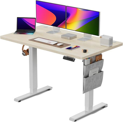 Standing Desk Adjustable Height, Electric Standing Desk with Starage Bag, Stand up Desk for Home Office Computer Desk Memory Preset with Headphone Hook, 48x24 Inch, Maple