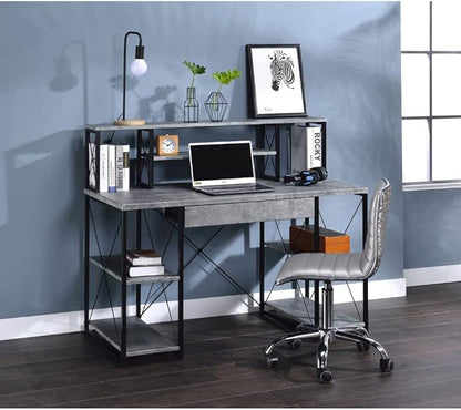 Acme Amiel Wooden 1-Drawer Writing Desk in Faux Concrete and Black