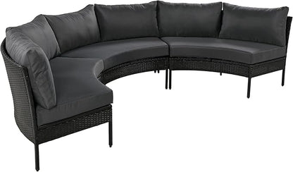 Spa Surround 3 Pieces Outdoor Patio Furniture, Weather Rattan Wicker Sectional Conversation Thick Cushions, Curved Half Moon Seating Group Sofa Set, Zp-Grey