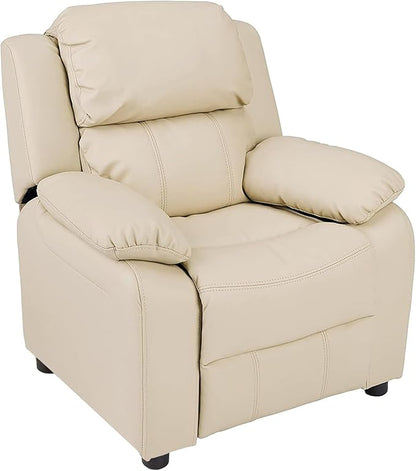 JC Home MACARON Kids Chair Leather Recliner Sofa Toddler Youth Children Child Ages 3-7, Cream