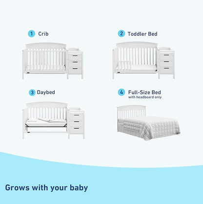 Graco Benton 4-in-1 Convertible Crib and Changer (White) – Crib and Changing Table Combo, Includes Water-Resistant Changing Pad, 3 Drawers, Converts to Toddler Bed, Daybed and Full-Size Bed