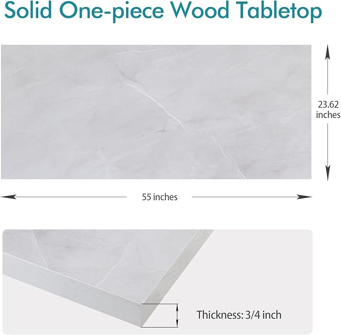 Kaboon Universal Tabletop 55"x23.62", Solid One-Piece Melamine Table Top, Double Desk L-Desk DIY, Home and Office Countertop, White Rock