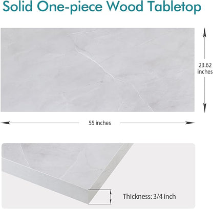 Kaboon Universal Tabletop 55"x23.62", Solid One-Piece Melamine Table Top, Double Desk L-Desk DIY, Home and Office Countertop, White Rock