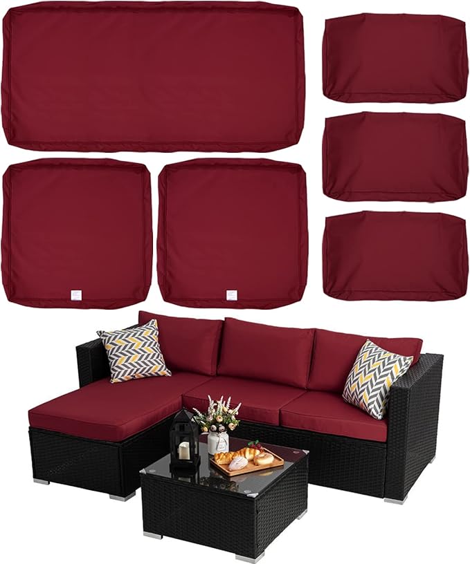 ClawsCover 6Pack Outdoor Seat and Back Cushions Replacement Covers Fit for 3 Pieces 3-Seater Wicker Rattan Patio Furniture Conversation Set Sectional Couch Chair,Burgundy-Include Cover Only