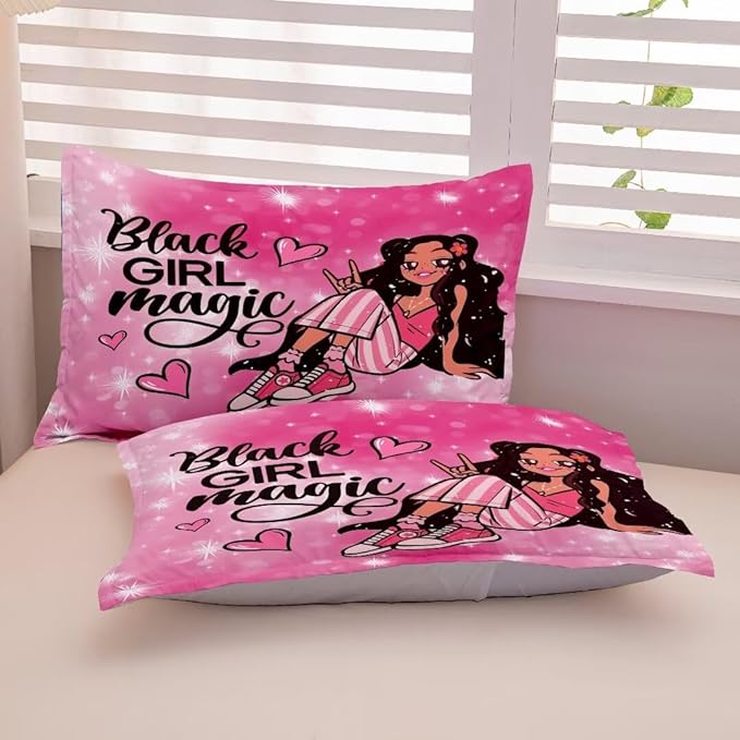 Black Girl Comforter Set Full for Kids,Black Girl Magic Bedding Set,Cuet Black Princess Girl Comforter Black Queen Melanin Bedroom Bed Set