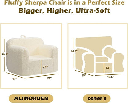 ALIMORDEN Kids Ultra-Soft Snuggle Foam Filled Chair, Toddler Cuddly Sherpa Reading Couch for Boys and Girls, Cream
