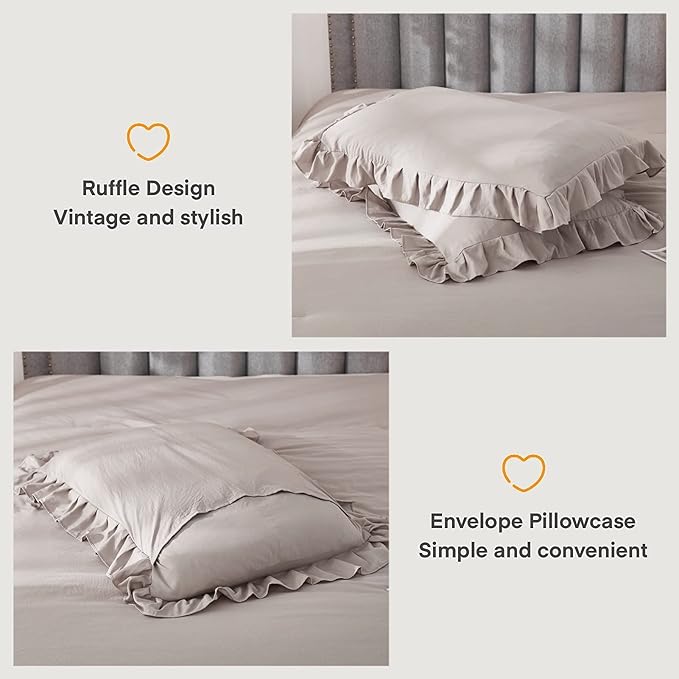 Andency Wheat Ruffle Comforter Full(79x90Inch), 3 Pieces(1 Ruffled Comforter and 2 Pillowcases) Vintage Ruffle Fringe Comforter, Farmhouse Rustic Microfiber Down Alternative Bedding Comforter Set