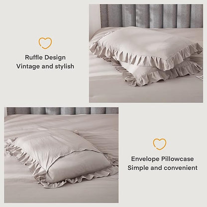 Andency Wheat Ruffle Comforter Queen(90x90Inch), 3 Pieces(1 Ruffled Comforter and 2 Pillowcases) Vintage Ruffle Fringe Comforter, Farmhouse Rustic Microfiber Down Alternative Bedding Comforter Set