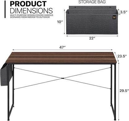MoNiBloom 47 Inches Computer Desk with Storage Bag, Study Work Writing Table w/Metal Frame for Home Office, Walnut Color