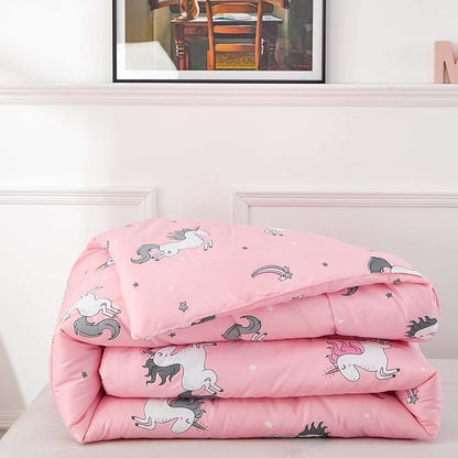 UOZZI BEDDING Bed in a Bag 6 Pieces Twin Size Unicorn Pink with Rainbow Star - Soft Microfiber, Reversible Bed Comforter Set (1 Comforter, 2 Pillow Shams, 1 Flat Sheet, 1 Fitted Sheet, 1 Pillowcases)