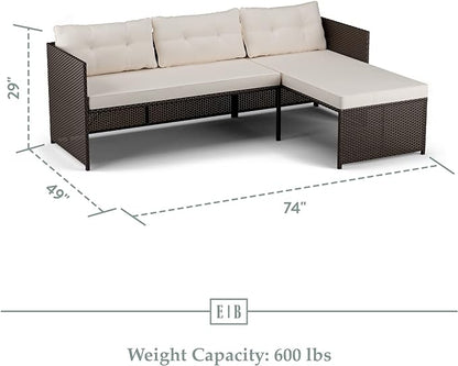 Edenbrook Bayview Rattan Patio Furniture - Mix and Match Outdoor Furniture, L-Shape Sofa Only, Brown Rattan/Cream