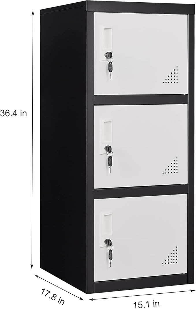 Metal Locker Storage Cabinet for School, Home, Office Employee Lock Box,Steel Organizer with 3 Doors & Keys,Steel Storage Cabinet