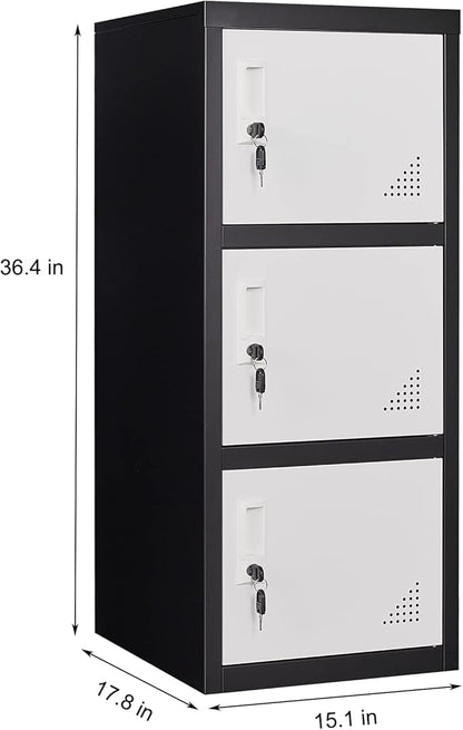 Metal Locker Storage Cabinet for School, Home, Office Employee Lock Box,Steel Organizer with 3 Doors & Keys,Steel Storage Cabinet