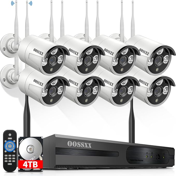 (Dual Antennas for WiFi Enhanced & 60 Days Storage) AI Human Detected 2K 3.0MP Wireless Security Camera System,OOSSXX 10 Channel NVR HD Outdoor Home Surveillance WiFi Cameras Systems