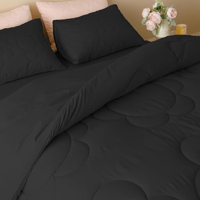 Black Flower Comforter California King Black Flower Print Bed Cal King Comforter Set 3 Pieces Dark Black Floral Comforter Set for Women Girls Bedroom Decor All Season Hotel Quality Comforter