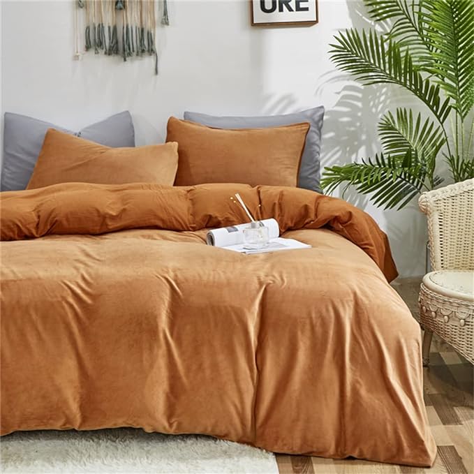 Wellboo Velvet Twin Size Comforter Set Pumpkin Fluffy Bedding Set for Women Girls Burnt Orange Plush Bedding Comforters Solid Terracotta Flannel Quilt Soft Rust Pumpkin Fuzzy Blanket Sherpa Shaggy Bed