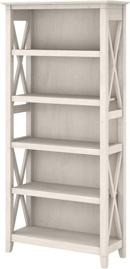 Bush Furniture Key West 2 Lateral File Cabinet | Document Storage & Key West Bookcase Shelf in Linen White Oak | Farmhouse Bookshelf Display Cabinet