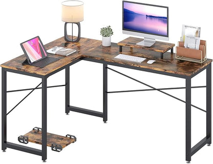 Computer Desk, L Shaped Desk with Large Desktop, Corner Desk with Monitor Stand PC Laptop Table Computer Workstation for Home Office (Rustic Brown)