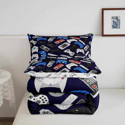 Erosebridal Boys Gamer Comforter Set Queen Size, Modern Game Down Comforter for Kids Teens Children, Video Game Bedding Set,Player Gaming Gamepad Joystick Soft Quilt Duvet Set, Room Decor