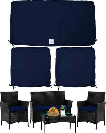 ClawsCover 3Pack Outdoor Seat Cushions Replacement Covers Fit for 4 Pieces Wicker Rattan Furniture Patio Conversation Set Loveseat Chair,38x19x2,19x19x2,Navy-Large (Include Cover Only)