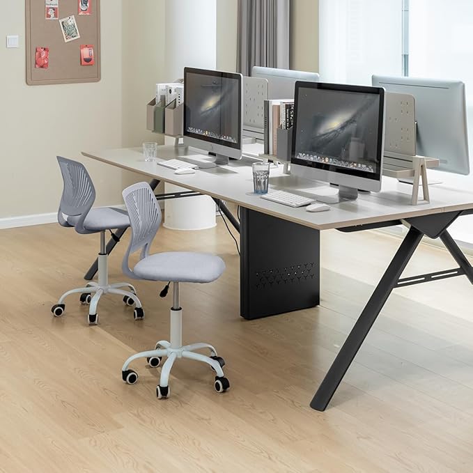 FurnitureR Writing Task Chair for Teens Boys Girls 360 Rolling Wheels Fabric Soft Pad Seat Breathable Backrest, Height Adjustable Liftup 29.5"-34.3", Morandi Grey