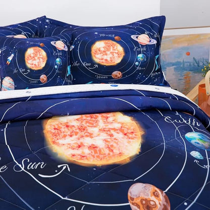 ADASMILE A & S Solar System Comforter Set Twin Outer Space Comforter for Kids 6 Pcs Bed in A Bag Twin Comforter Set for Boys Space Bed Set Galaxy Comforter with Star Moon Sheets for Kids Home Decor
