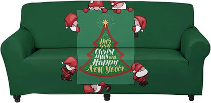 FKELYI Santa Claus Xmas Tree Print Christmas Sofa Slipcover Soft Stretch Sofa Couch Cover Washable Furniture Protector for Home Decorative-M