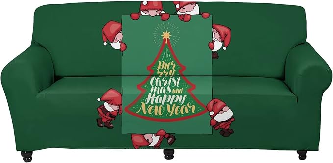 FKELYI Santa Claus Xmas Tree Print Christmas Sofa Slipcover Soft Stretch Sofa Couch Cover Washable Furniture Protector for Home Decorative-S